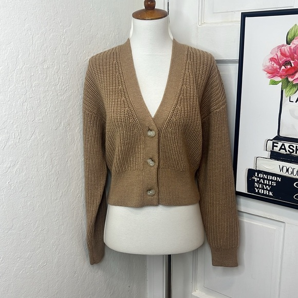 Aritzia Babaton Canbera Light Brown Merino Wool Cardigan Size XS - Picture 1 of 10